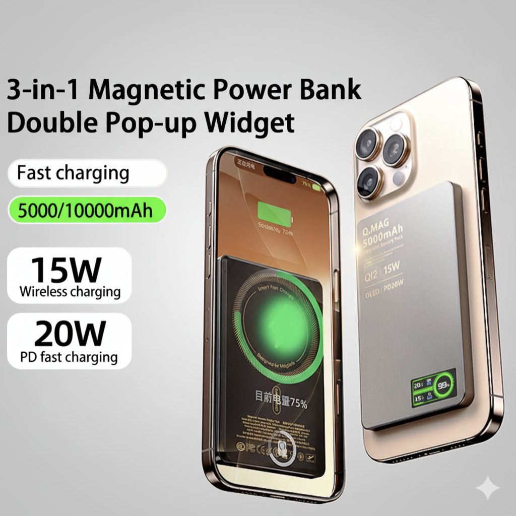 3 In 1 Magnetic Power Bank battery QI 15W Wireless Fast Charing for iPhone 12-17 Pro
