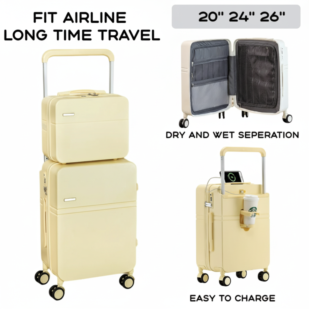 2024 Wide-Handle Smart Suitcase – USB Charging, Large Capacity, Lightweight Travel Luggage (20/24/26")