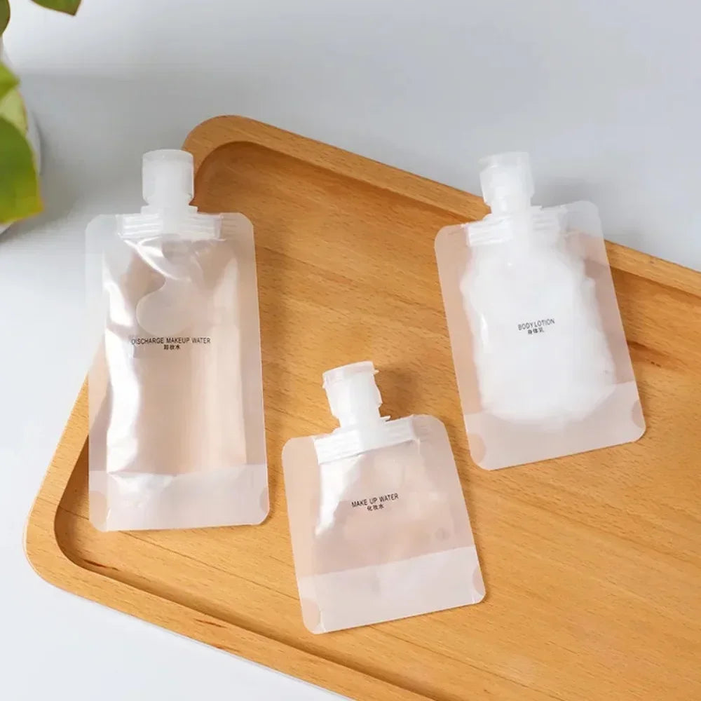 5Pcs Travel Bottles Set – Refillable Squeeze Pouches for Shampoo, Lotion & Liquid Toiletries