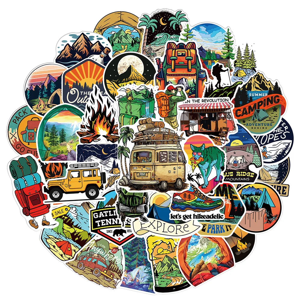 Adventure Travel Stickers – Camping & Outdoor Luggage Decals