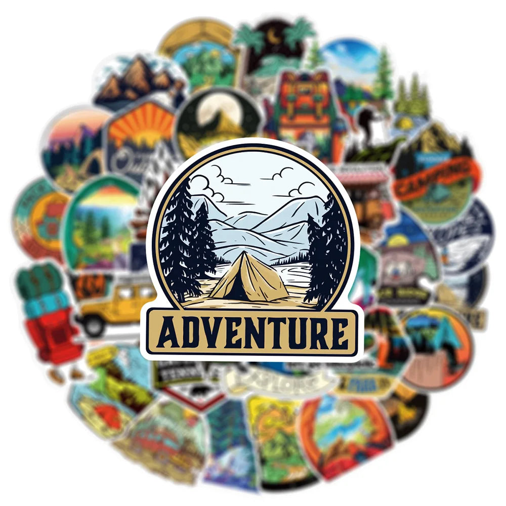 Adventure Travel Stickers – Camping & Outdoor Luggage Decals
