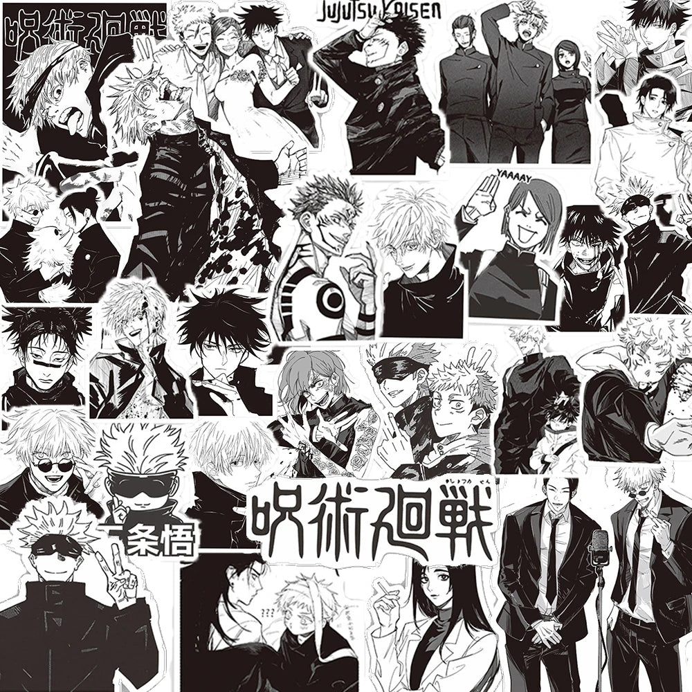 Anime Black & White Stickers – Manga Style Luggage & Laptop Decals