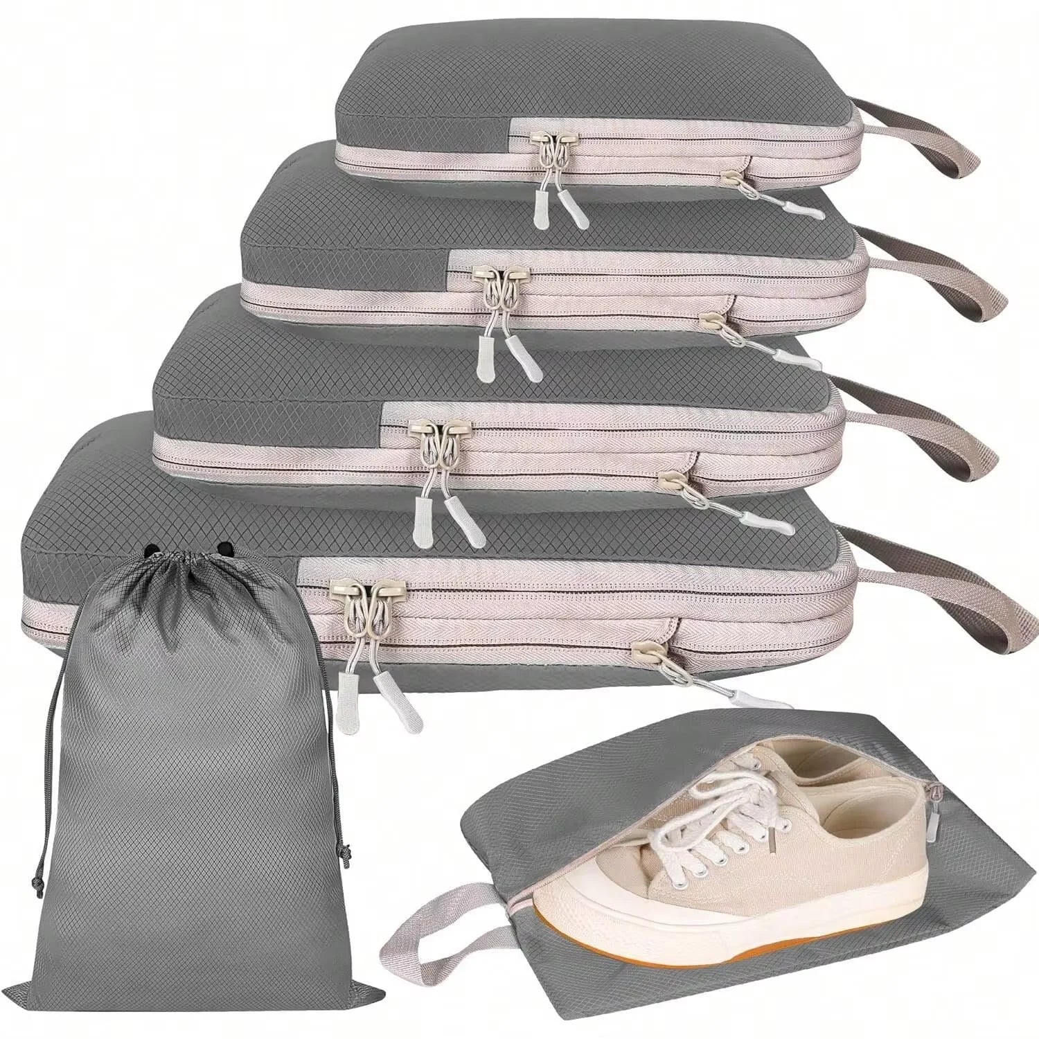 4/6 pcs Compressible Packing Travel Storage Bag Cubes Waterproof Suitcase Nylon Portable With Handbag Luggage Organizer Ryanai