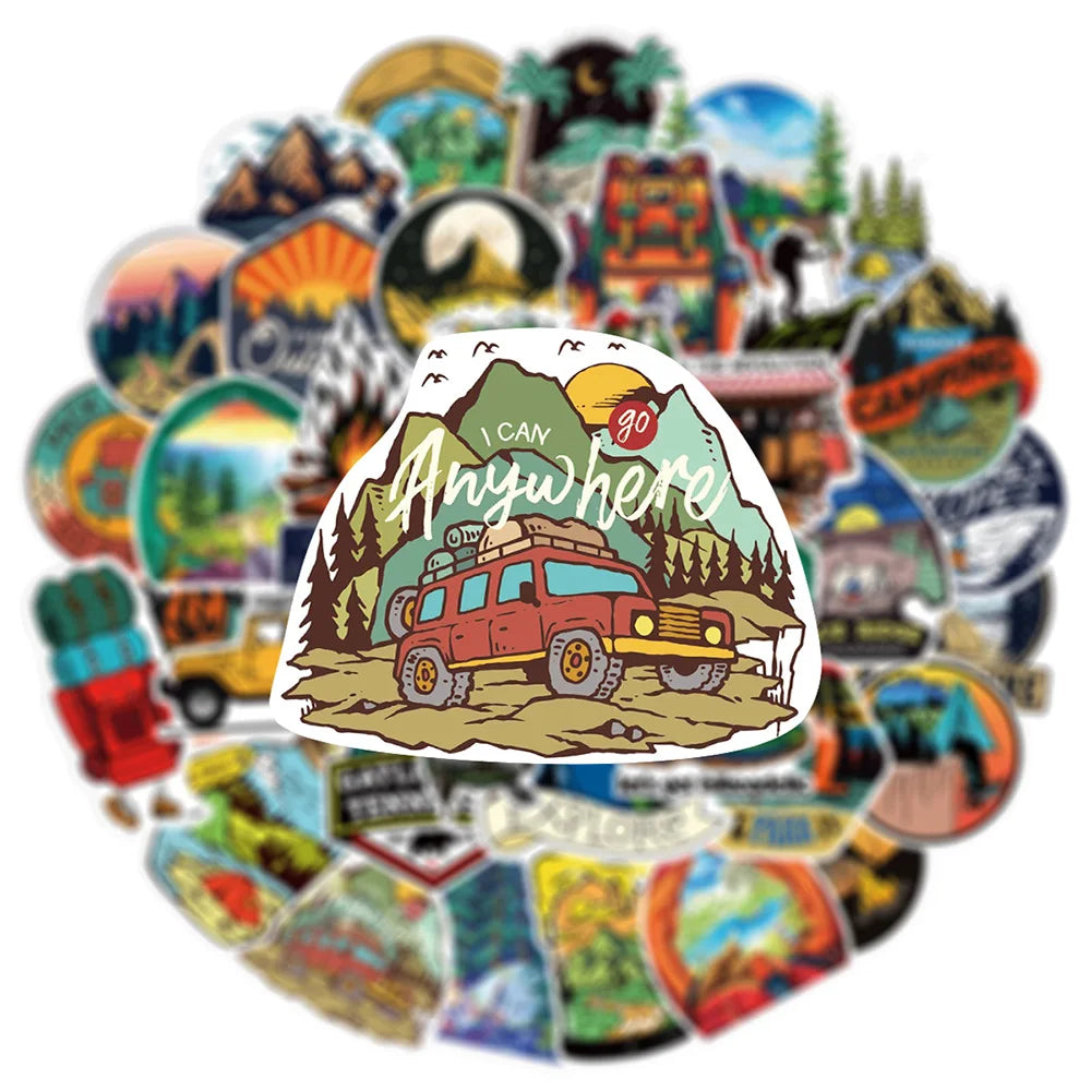 Adventure Travel Stickers – Camping & Outdoor Luggage Decals