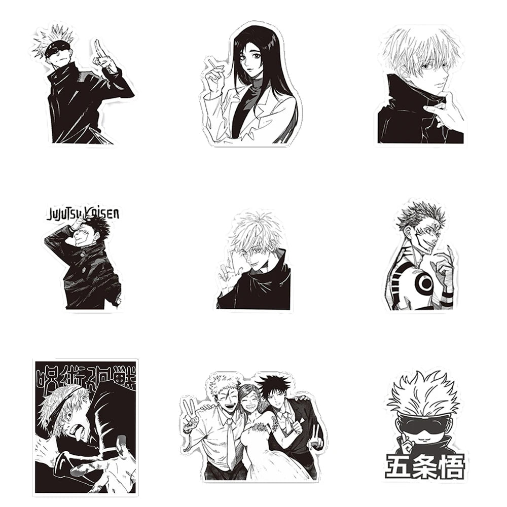 Anime Black & White Stickers – Manga Style Luggage & Laptop Decals