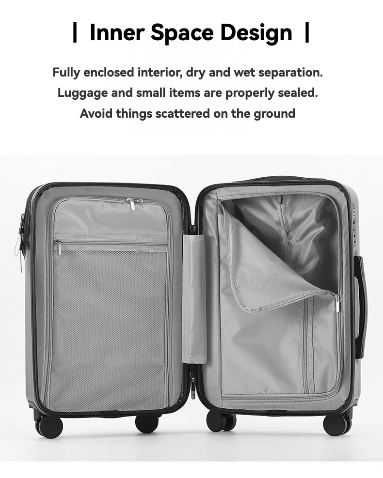 Premium Front-Open Smart Luggage with USB Charging – Large Capacity Travel Suitcase (20”/22”/24”/26”)