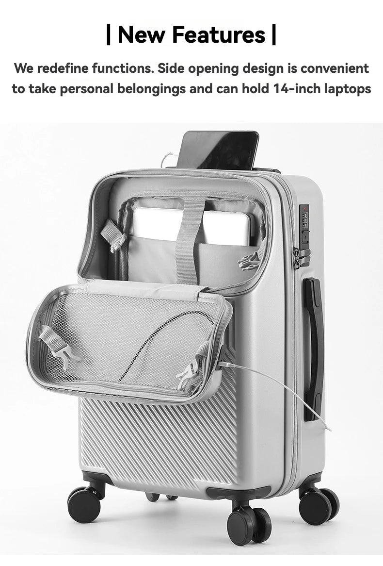 Premium Front-Open Smart Luggage with USB Charging – Large Capacity Travel Suitcase (20”/22”/24”/26”)