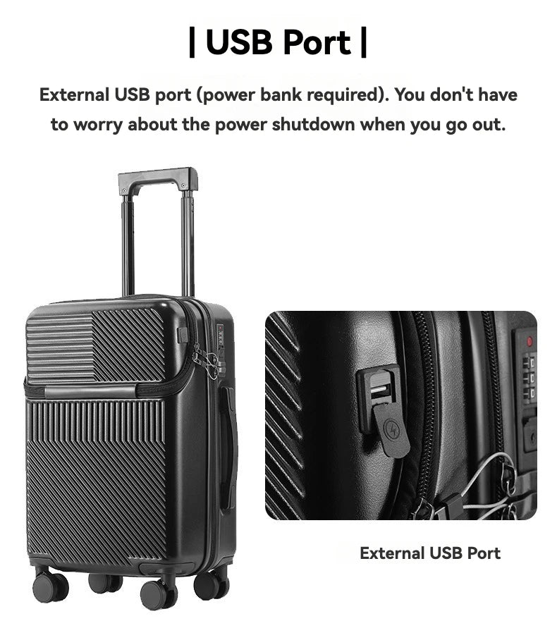 Premium Front-Open Smart Luggage with USB Charging – Large Capacity Travel Suitcase (20”/22”/24”/26”)