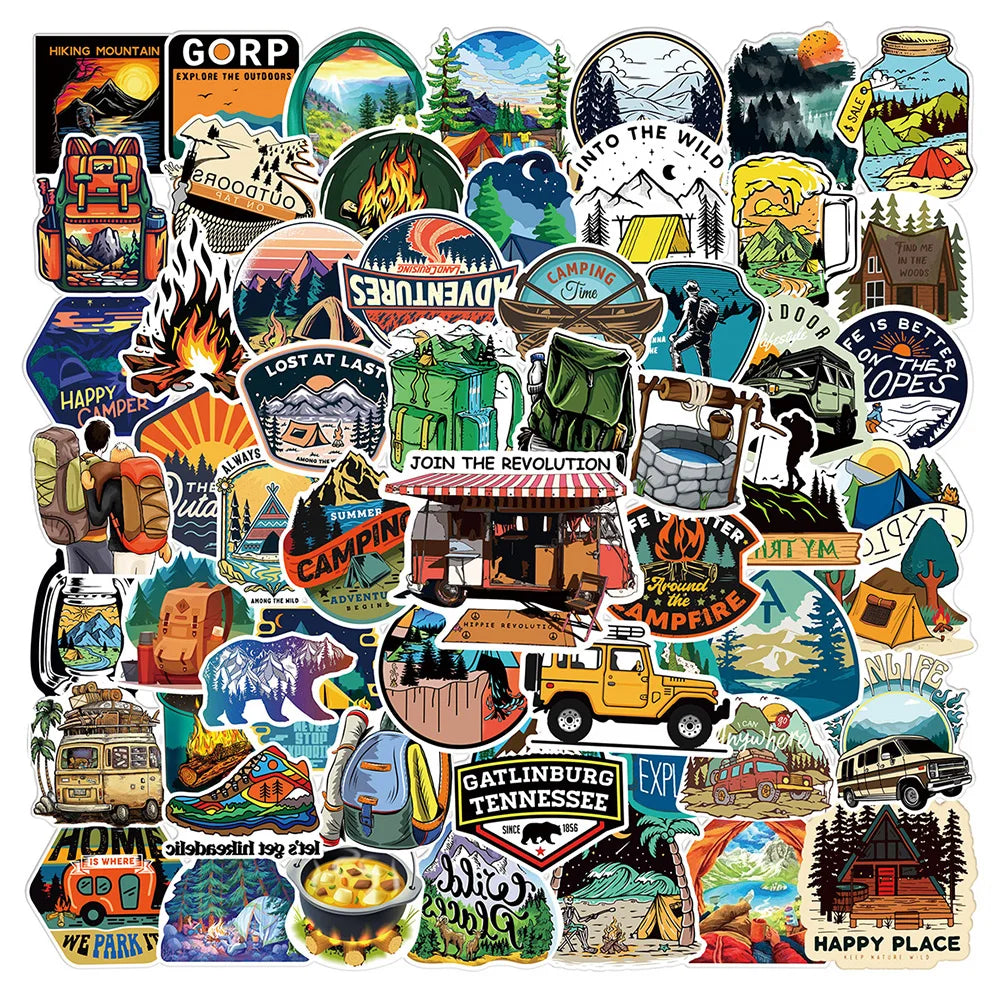 Adventure Travel Stickers – Camping & Outdoor Luggage Decals